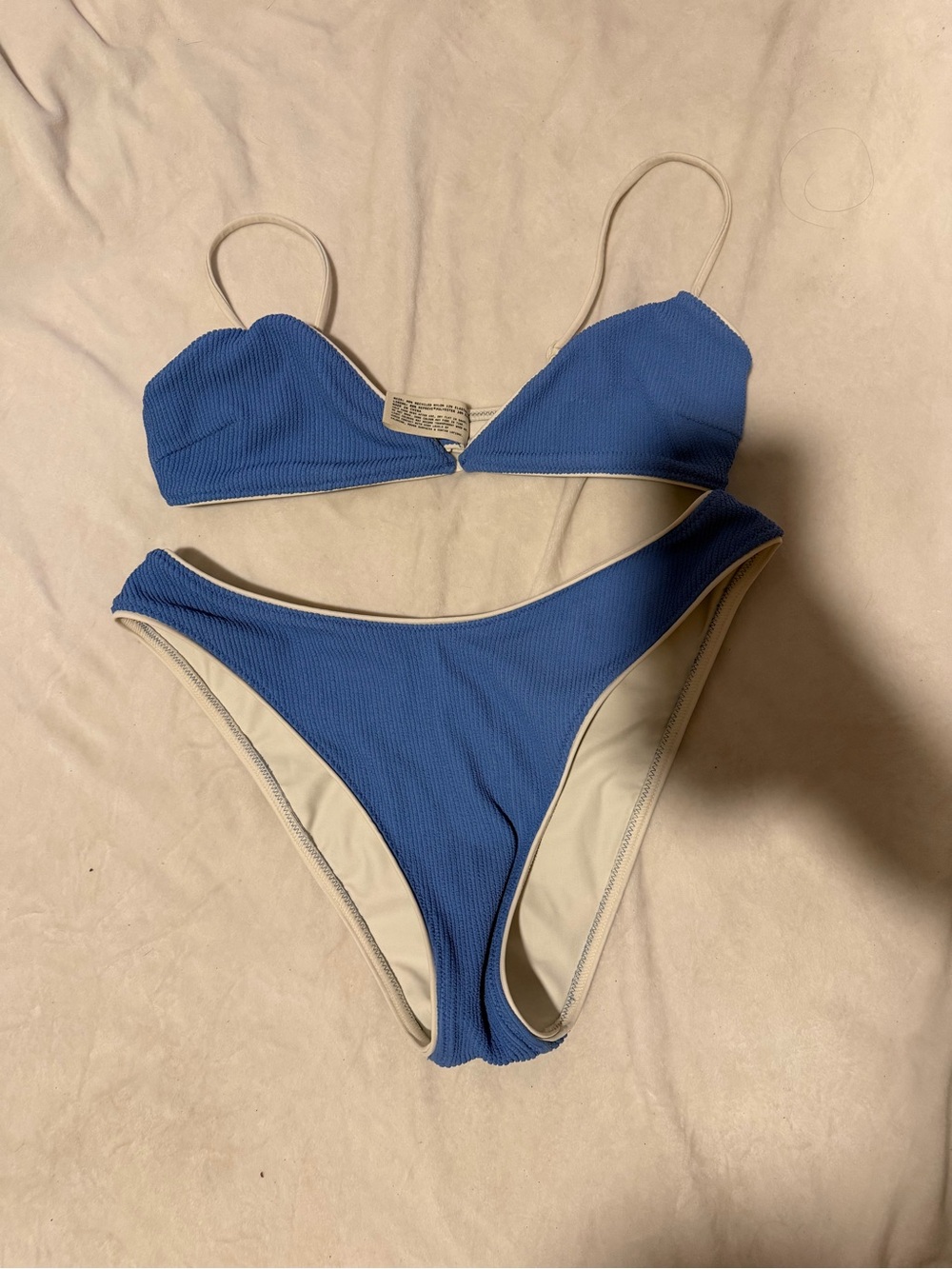 Zulu & Zephyr Cream and Blue Ribbed Bikini Top